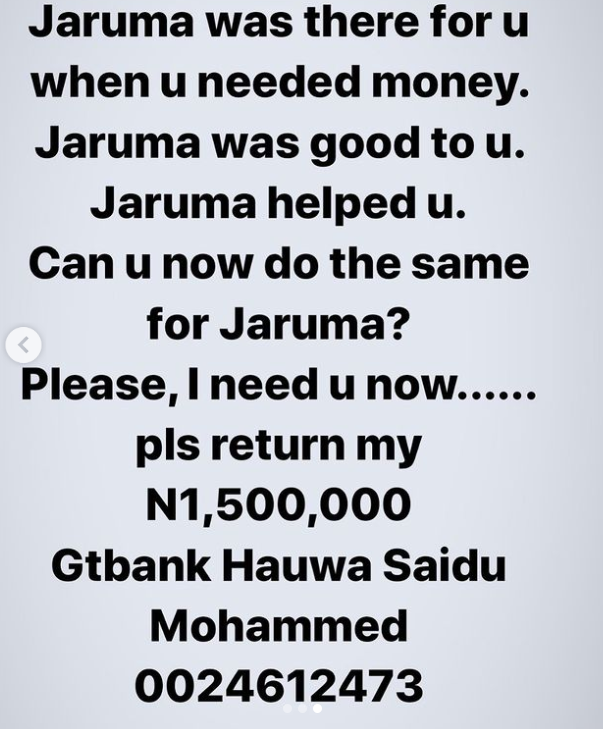 Aphrodisiac seller Jaruma asks everyone she has sent money to to return it